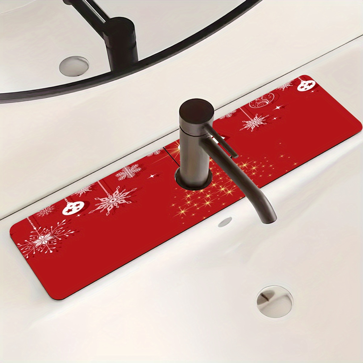 

1pc Christmas Polyester Mat, , Drying Pad For And Bathroom, Decor, Red And ,