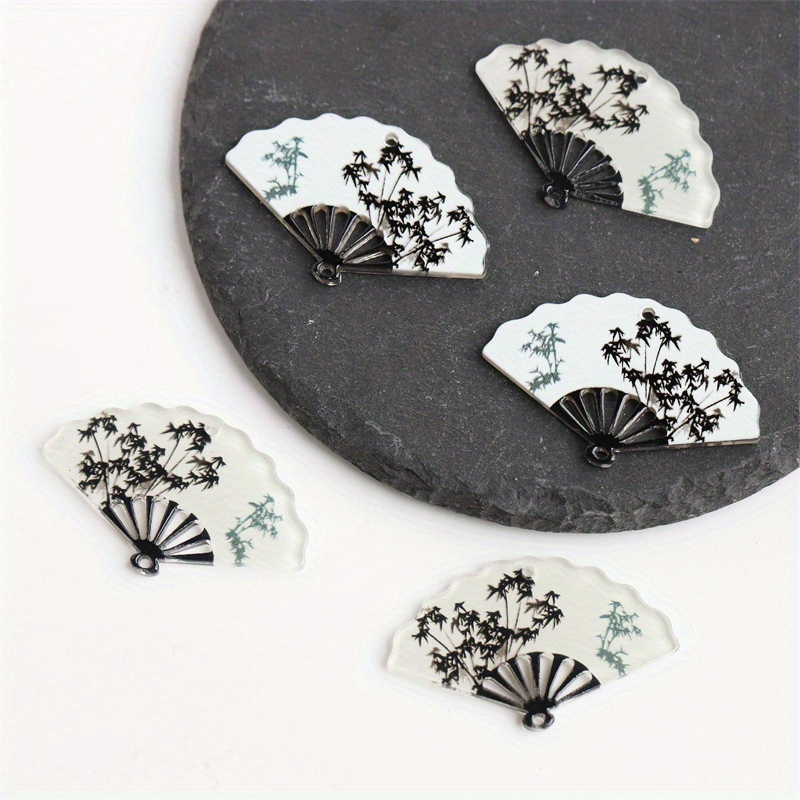 

10pcs Chinese Style Ink Bamboo -shaped Resin Charms, Double Hole Diy Pendant Accessories For Hairpins, Tassels, Earrings, Jewelry Making