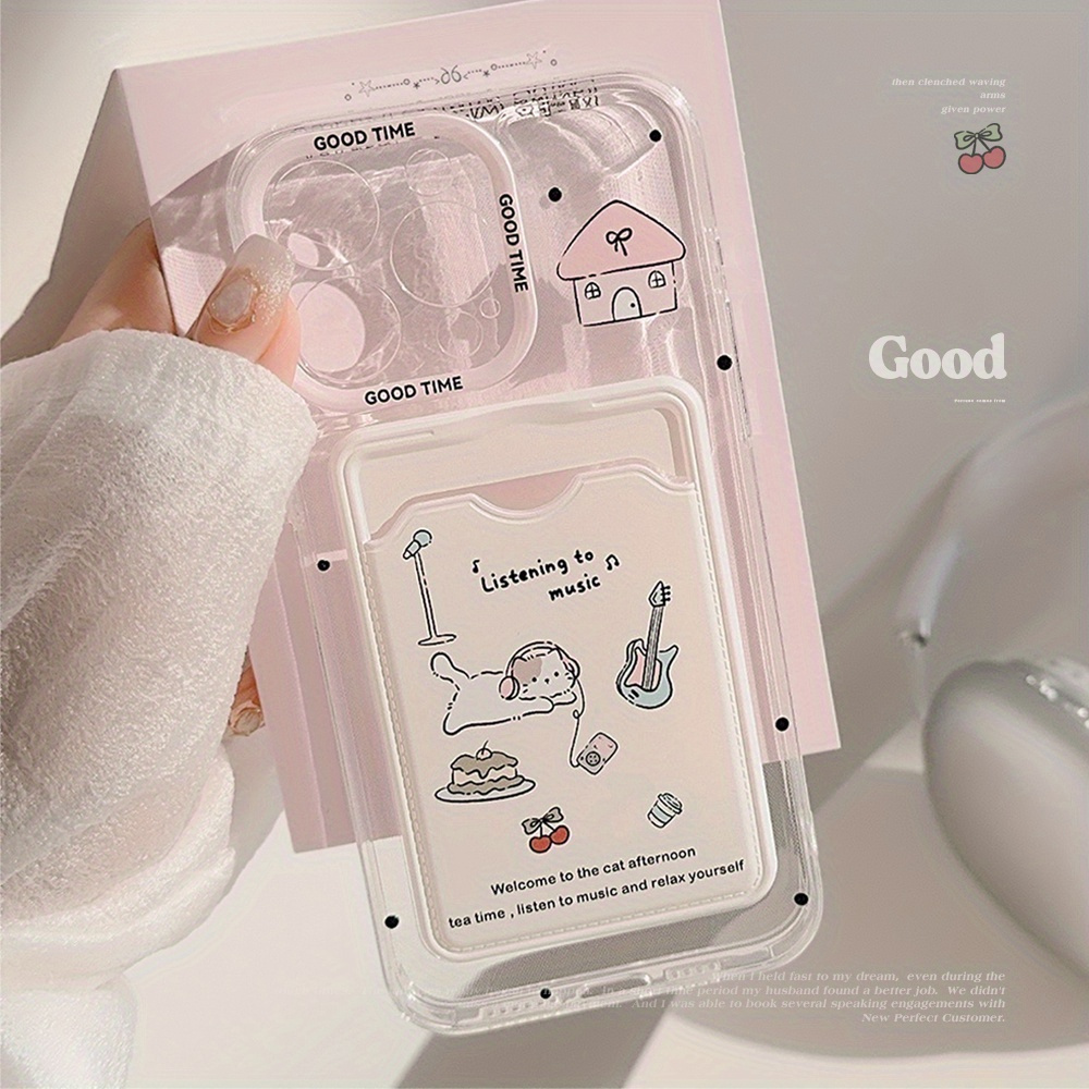 

[precision Hole Card Holder] Transparent Apartment High-grade Texture Suitable For Apple Full-cover Anti-fall Protective Cover Creative For Iphone16 15 14 Pro Max Mobile Phone Case