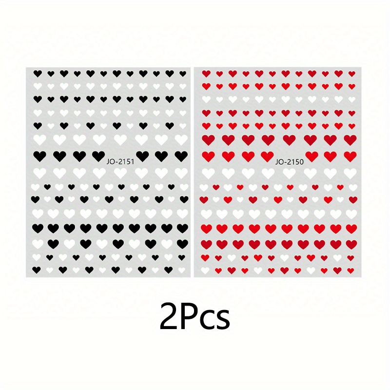 TEMU 2pcs Simple Nail Art Stickers Black White Red Heart 3d Adhesive Sliders Nail Decals Manicure Valentine's Day Nail Art Design