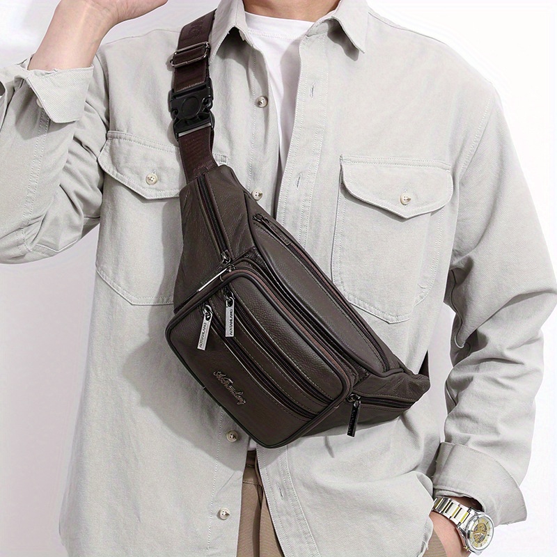 Multifunctional Top Layer Cowhide Mens Chest
