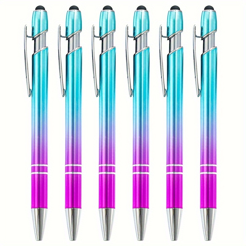 Image of 6pcs New Press Ballpoint Pen Gradient Color, Aluminum Rod Touch Screen Touch Screen Pen, Metal Ball Point Pen, 1.0mm Filling, Black