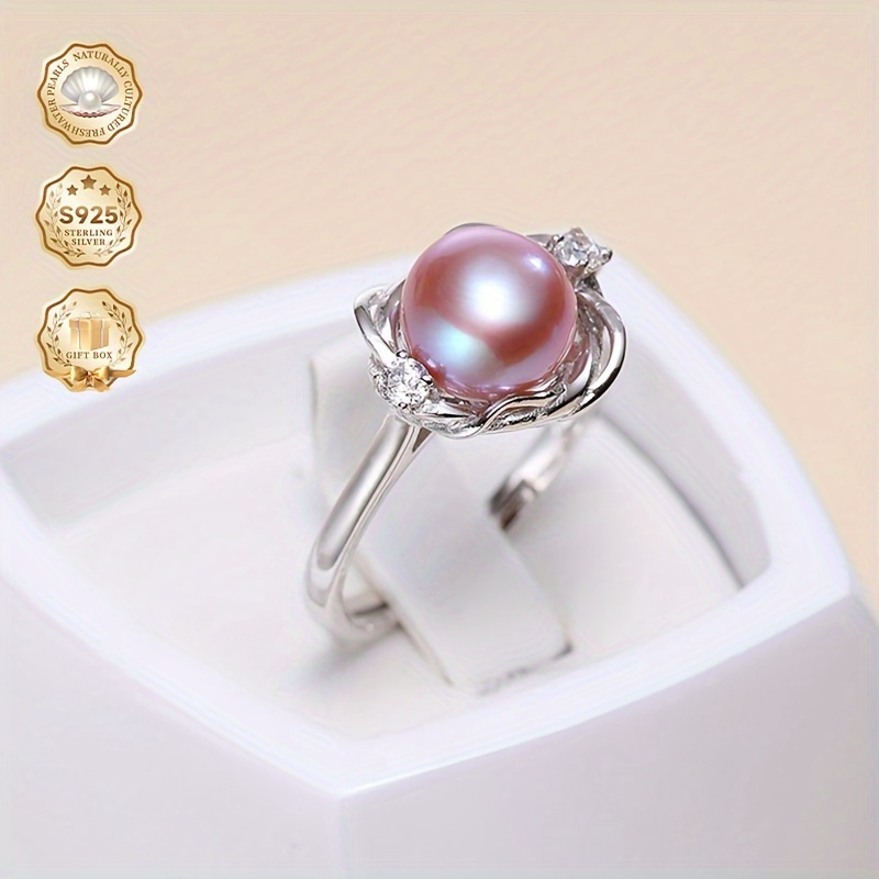 

New Elegant Ladies' Freshwater Pearl Ring, S925 Silver Inlaid Gemstones, Perfect Birthday Or Wedding Gift, Ladies' Pearl Jewelry, Perfect Gift For And Christmas