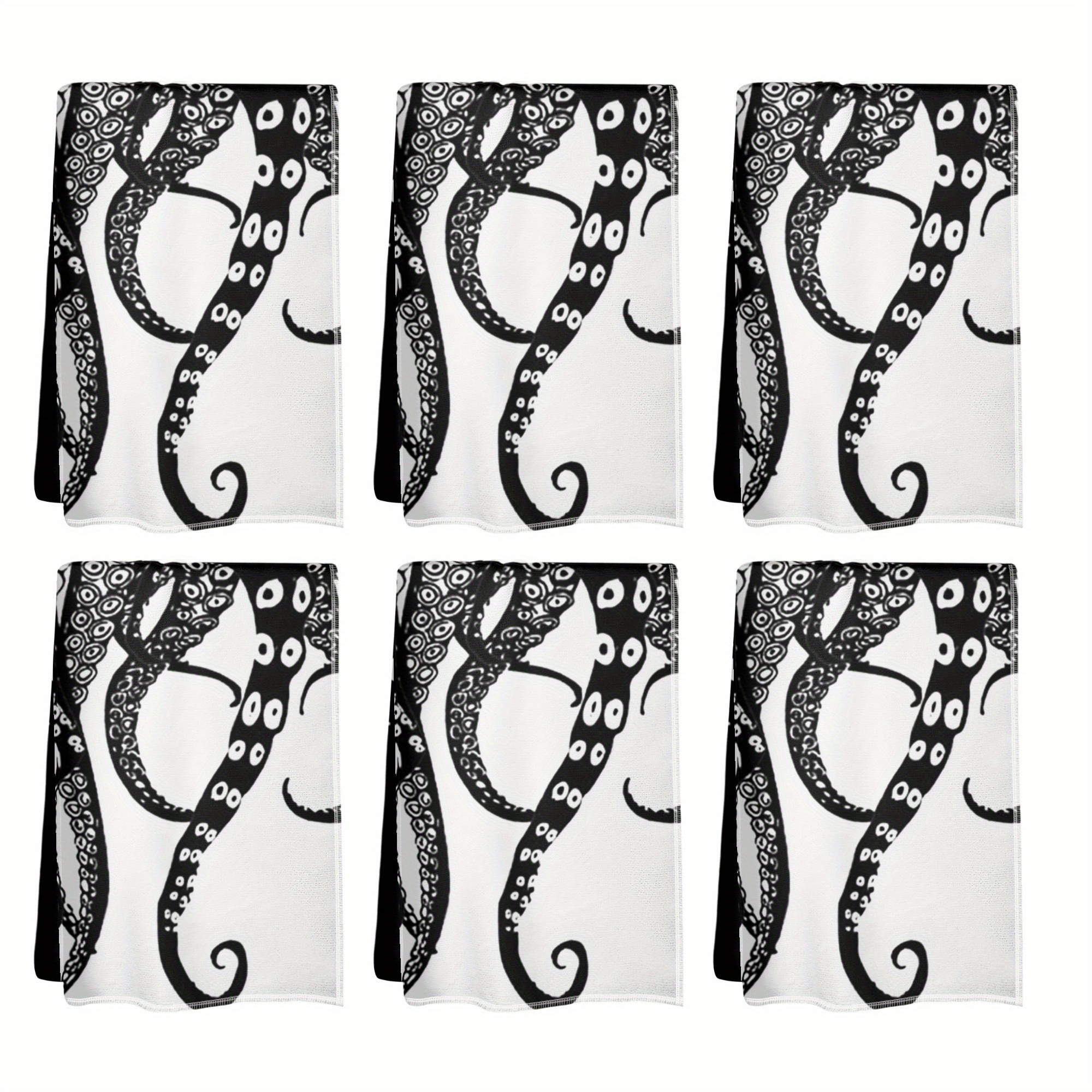 

6-pack Octopus Towels, 18x26 Inches, Soft Polyester Dish Towels, Contemporary Cartoon Style, Machine Washable, Rectangular, Breathable Kitchen And Dining Decor