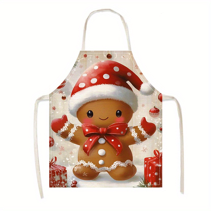 

1pc/2pcs Design, Christmas, Cute Gingerbread For Man, Cute Snowman Print Style, Linen Apron, Kitchen Apron, Apron, Personality Apron, Party Apron