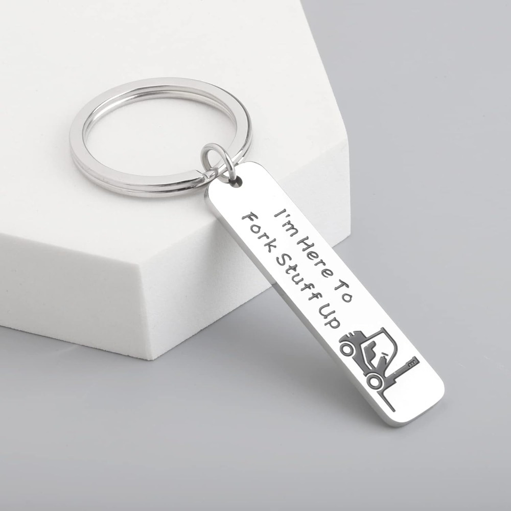 

Stainless Steel Forklift Operator Keychain - "i'm Here To Fork " - Simple Style Keyring For Forklift Drivers - Durable Keychain Accessory