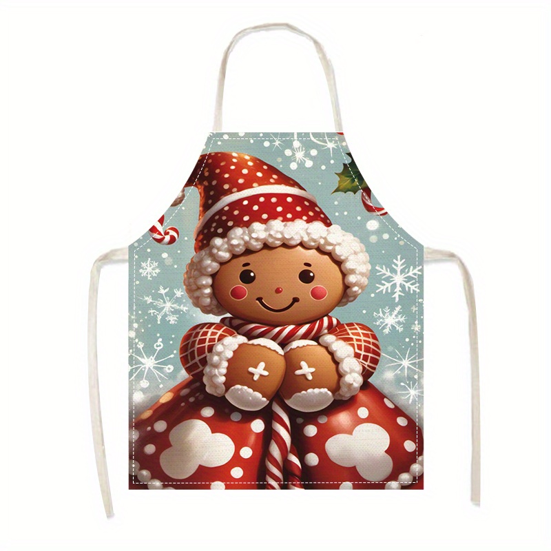 

1pc/2pcs Gingerbread Man Print Linen Apron, Christmas Festive Kitchen Apron, Unisex, Home & Kitchen Decor, Durable Woven Fabric, Linen Material, Perfect For Parties