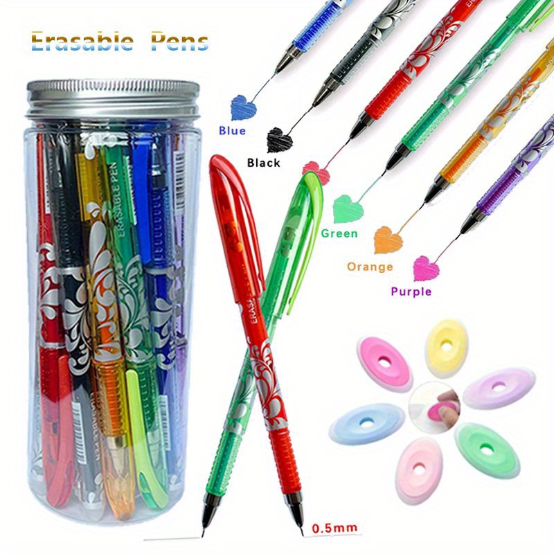 

18pcs Magic Erasable Gel Pen Set With Pink & Blue Erasers - 0.5mm , Assorted Colors - School & Office Supplies, Bottle, Neutral Pens, To School