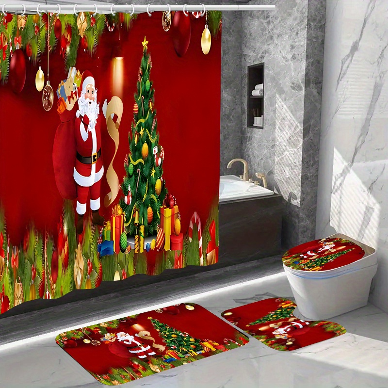 

Christmas Bathroom Set: 1pc/4pcs Shower Curtain, , Bathroom Mat, Rug, Polyester , , 12 , Jit , Suitable For