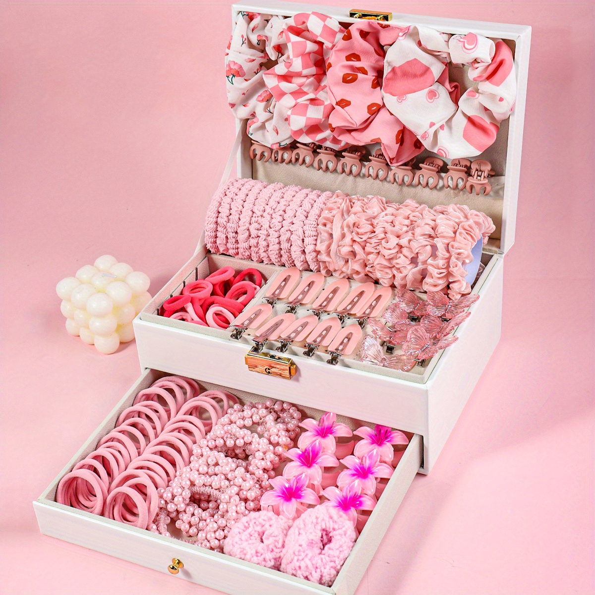 

144pcs Scrunchies Small Hair Clips Hair Accessories Set, Essential For Washing And Makeup, And Portable, Cute And Sweet, Bohemian Style, For Daily Use, Girly And Pink, Ideal As A Gift , On Festivals