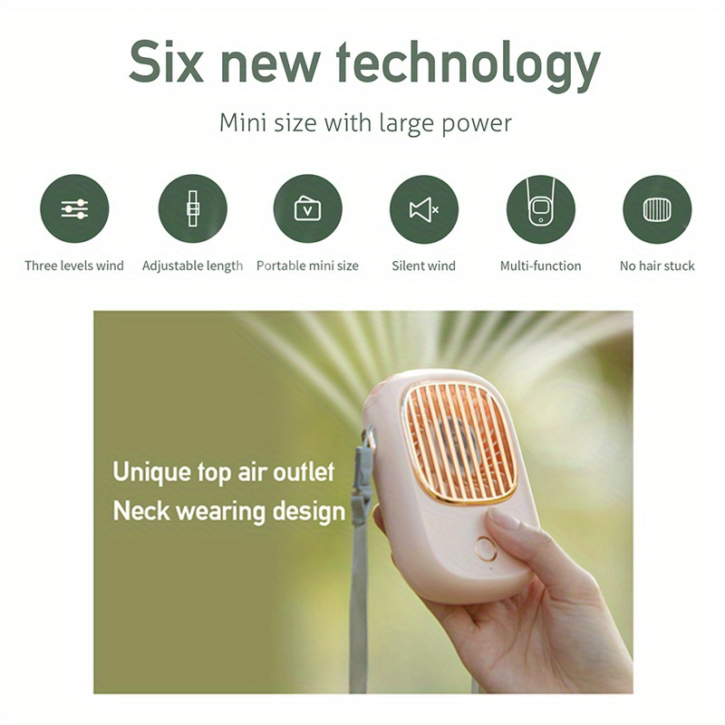 portable bladeless neck fan usb rechargeable with 2000mah lithium battery indoor outdoor wearable personal fan with button control plastic material with cord accessory for camping picnic   details 6