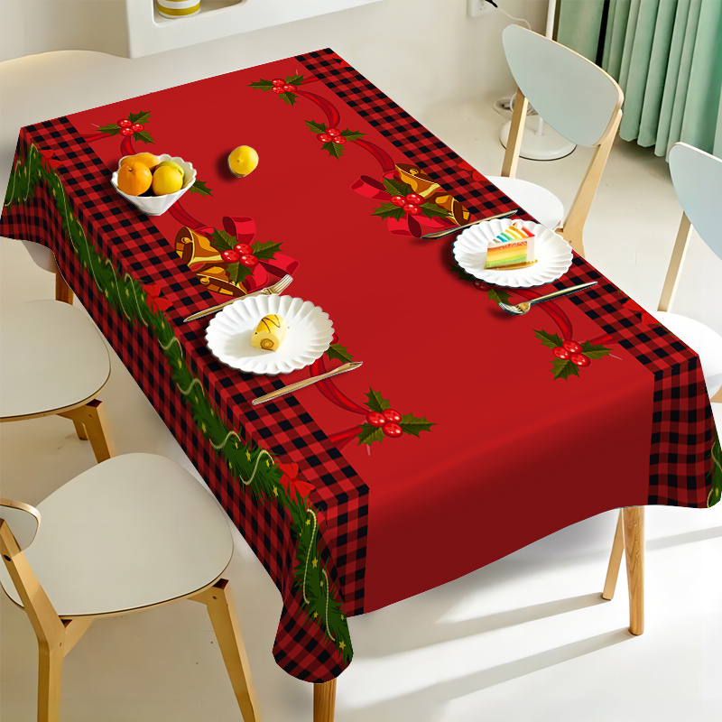 

Christmas Festive Printed Tablecloth Polyester, Woven Rectangular Table Cover For Indoor And Outdoor Parties, Home Decor, Picnic, Machine Made Polyester Table Cloths By Jit1pc