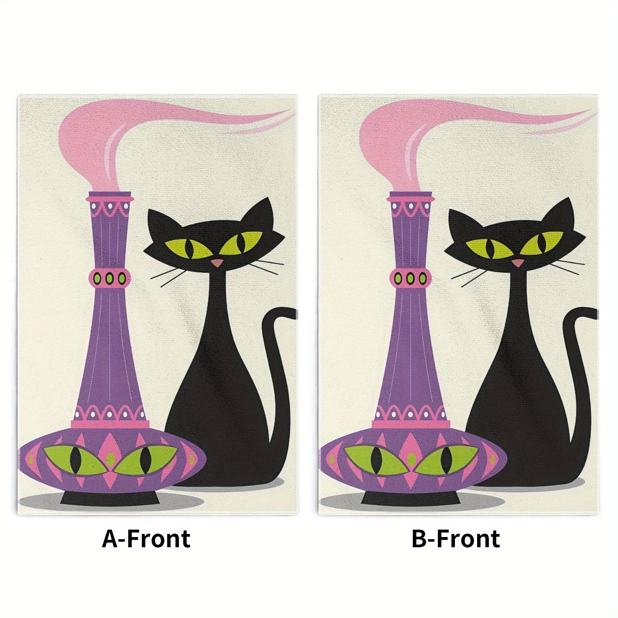 

Set Of 2 Cartoon Black Cat Polyester Kitchen Towels - Lightweight, Hand Wash Only, Oblong Dish Cloths For Home And Hotel - Contemporary Style, Woven Towel Theme For Cleaning, Decorative Party 18x26in