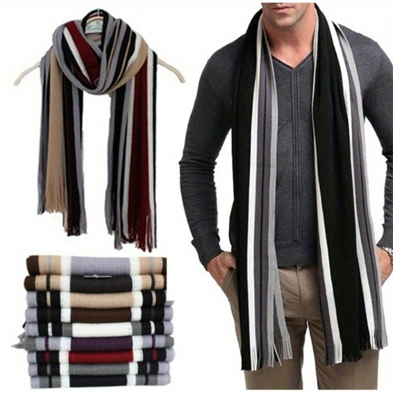 

Cozy Knit Scarf For Men - Warm & Stylish Polyester Shawl For Autumn And Winter, For Winter