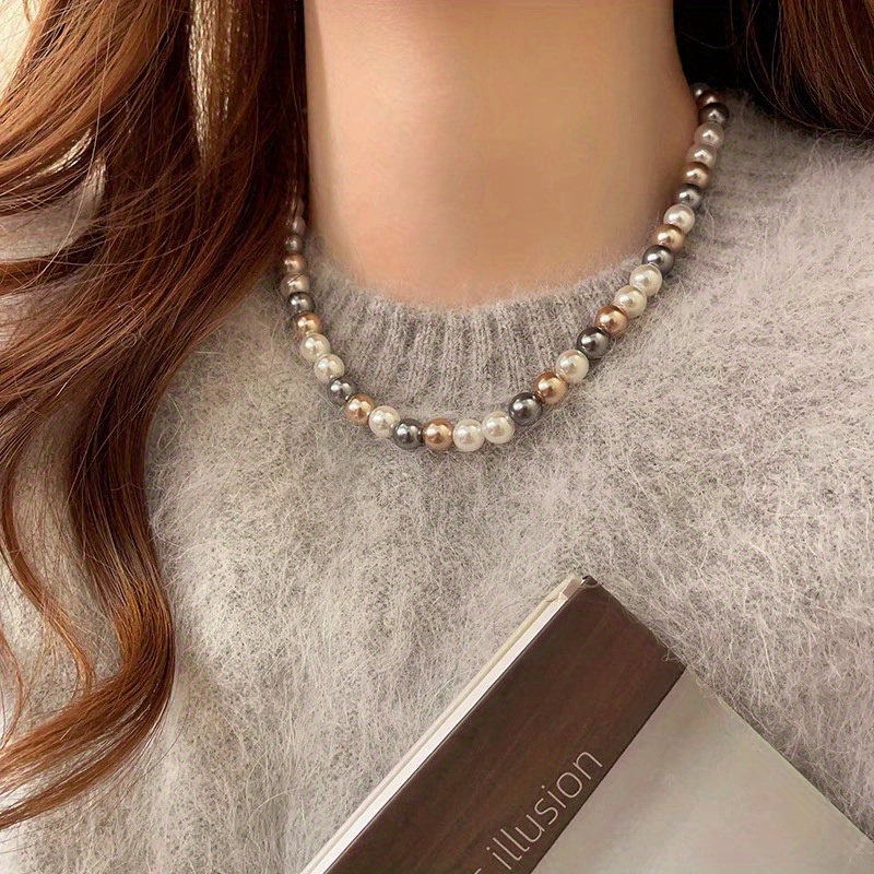 

1pc Mixed Color Pearl Necklace Women's New Sweater Chain Personality Light Luxury High Sense Choker Collarbone Chain Accessories