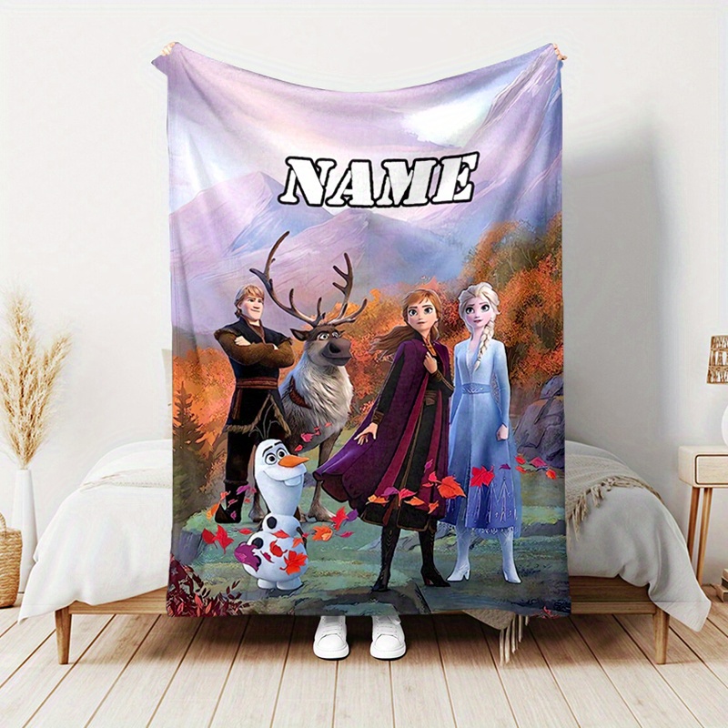 

Couverture de jetée en flanelle personnalisée théme Elsa et Anna de Frozen - Couverture de style lodge douce et durable en polyester, tricotée, lavable, pour canapé, lit, camping, toutes les saisons