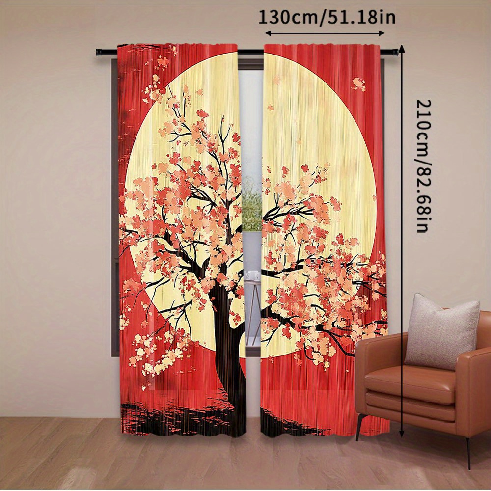 TEMU 2 pièces Rideaux Occultants Style Japonais Branche de Cerisier Sakura sur - 100% Polyester à Poche pour Tringle, Lavable en Machine, 3 Tailles