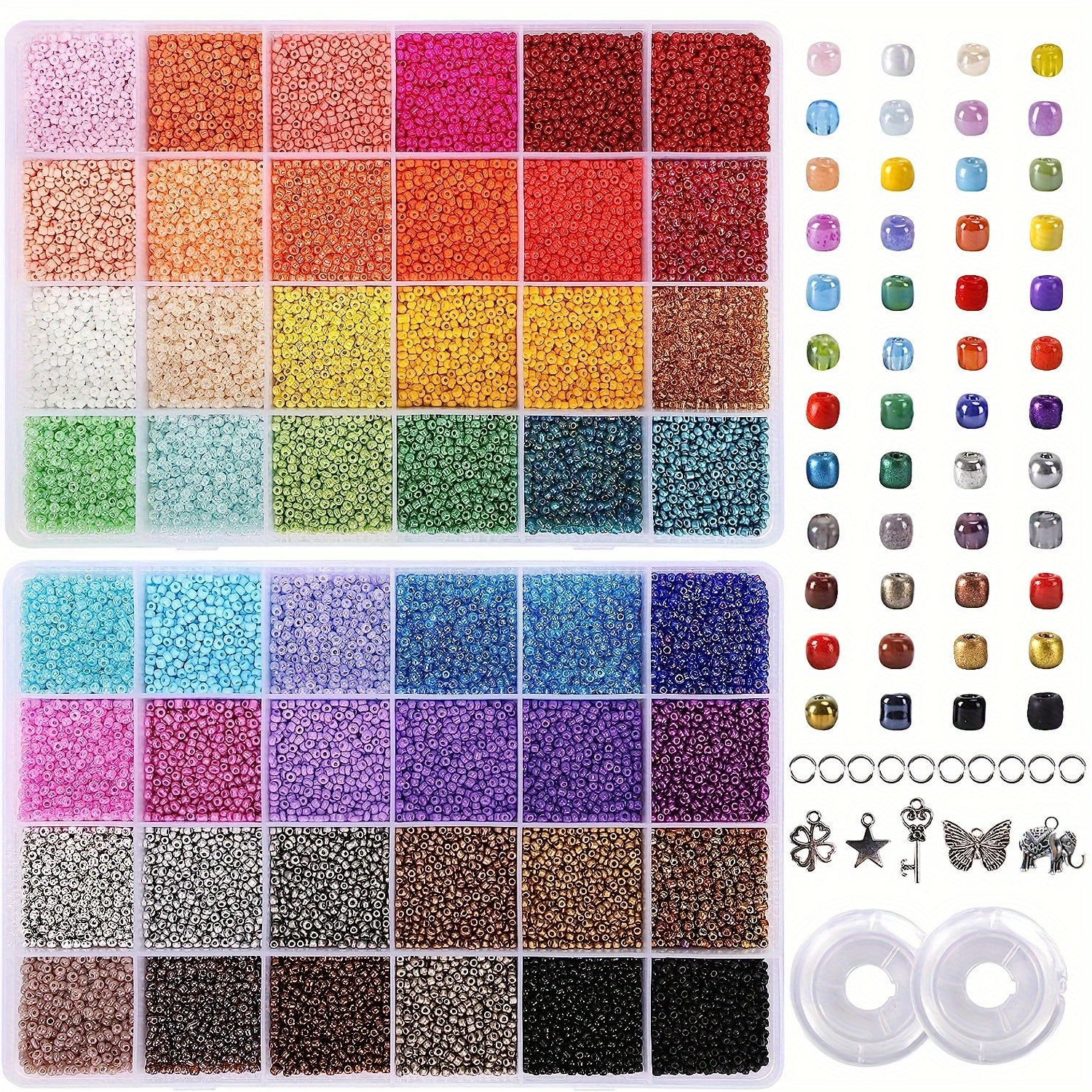 

48- Seed Kit, 44000pcs 2mm Diy Beading , Clasps, Jump Rings & Stretchy For Bracelet And Necklace