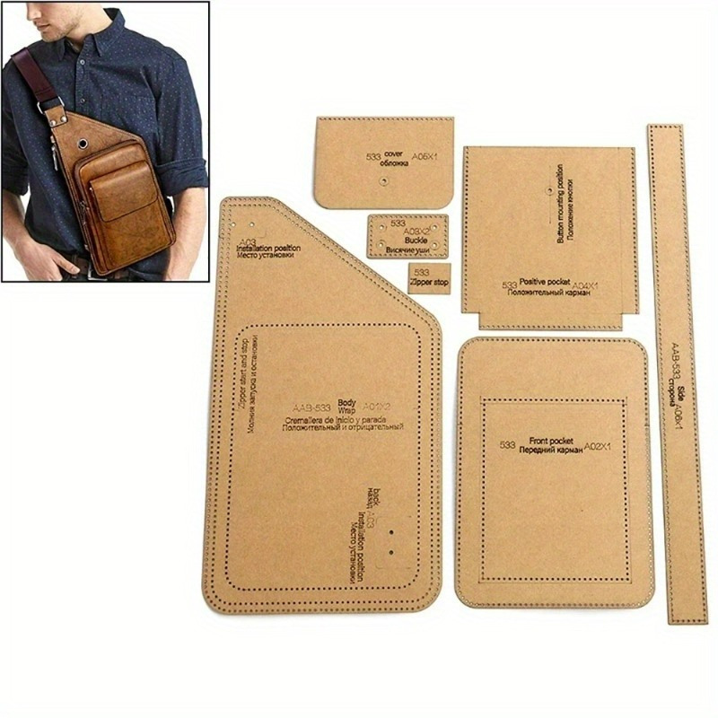 

Diy Leather Chest Bag Craft Kit - Men' Sling Bag Stencil Template, Kraft Paper Pattern For Handmade Bags