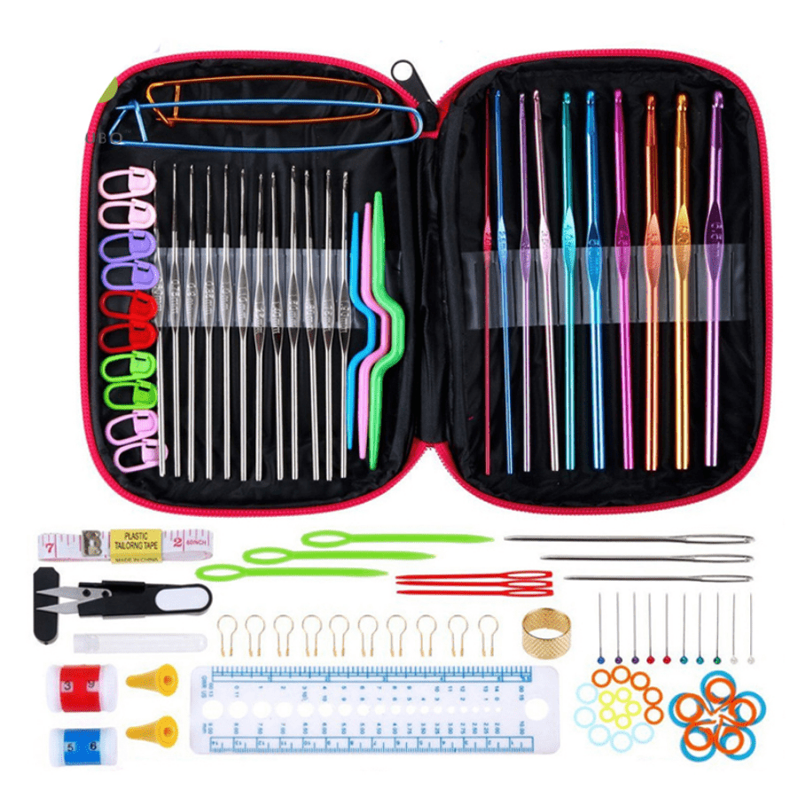 

Ergonomic Crochet & Knitting Accessories Set - Multicolor Aluminum Hooks & Needles With Fabric Case, Stitch Markers, Counters, Scissors - Complete Craft Kit For All Skill Levels, All-season Crafting