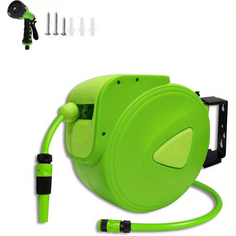 

Hose Reel Automatic 180° Wall Mounted With Hand Shower Hose Box For Garden Irrigation (green)