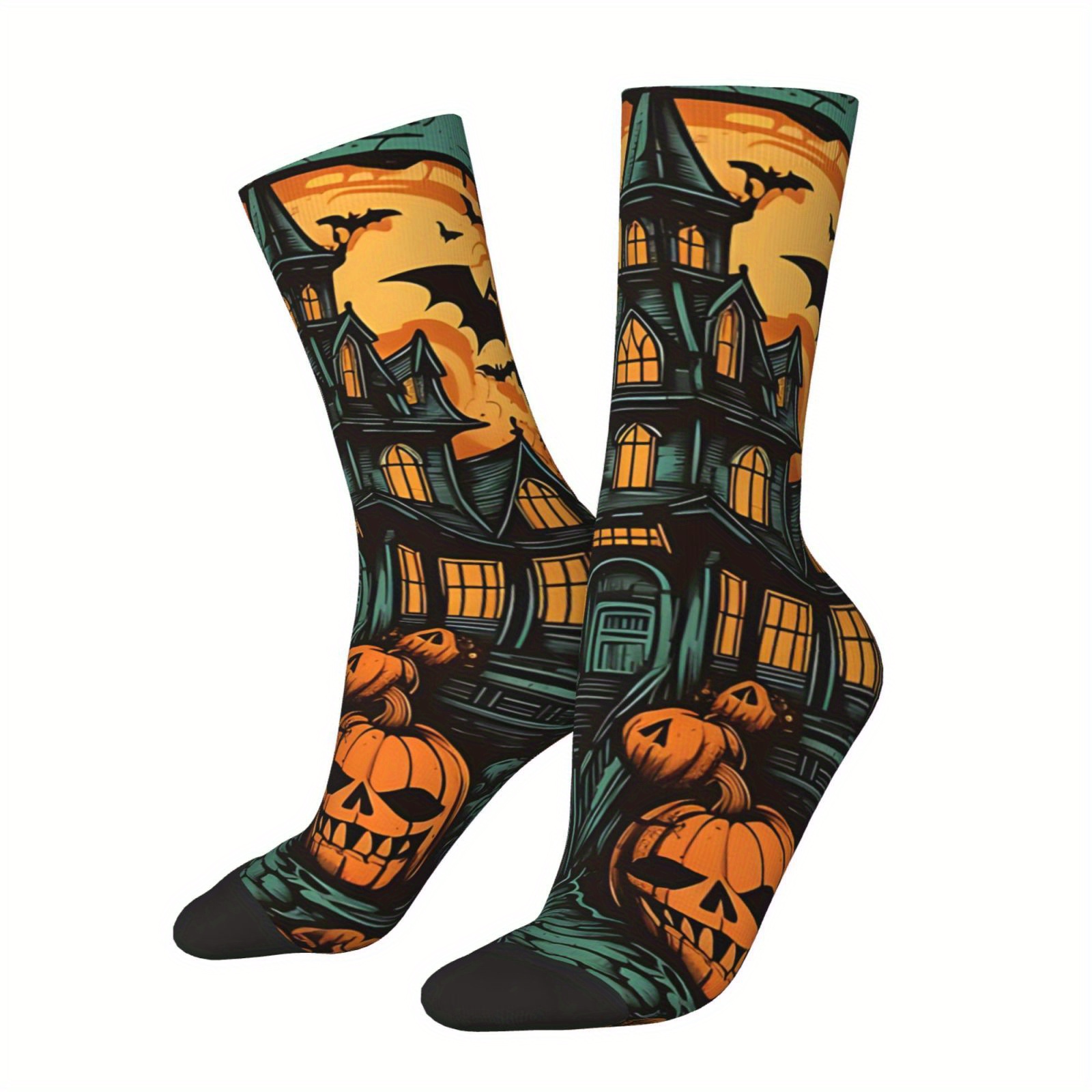 

1 Pair Of Men's Novelty Cartoon Halloween Pattern Crew Socks, Breathable Comfy Casual Socks For Men's Outdoor Wearing All Wearing