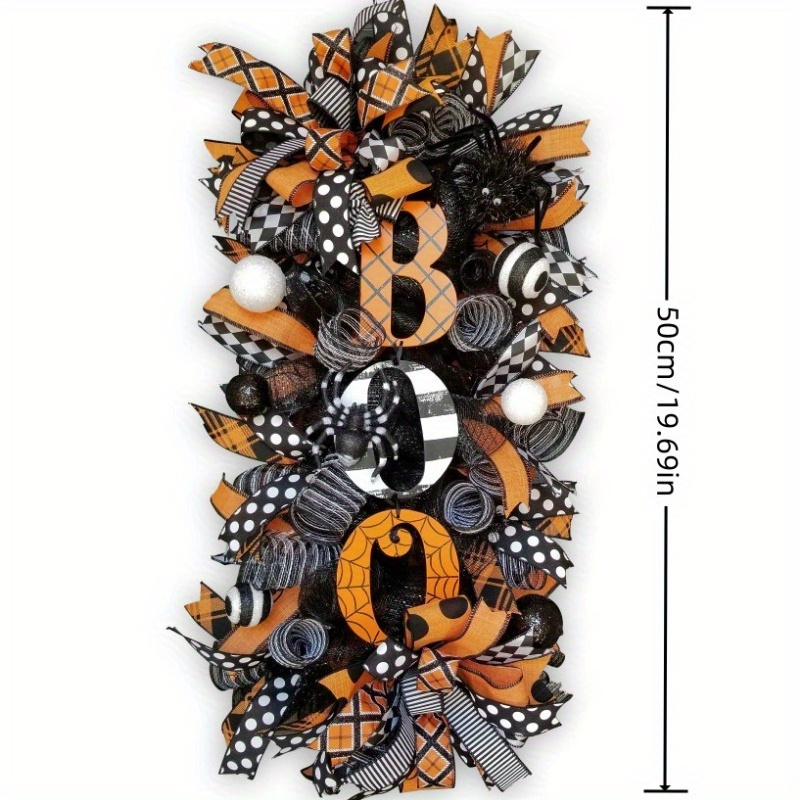 TEMU 19.69in Halloween Wreaths, Autumn Wreath, Fall Boo Wreaths, Front Door Ornaments, Halloween Mesh And Ribb