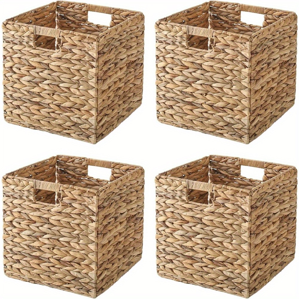 

2pcs/ 4pcs Wicker Baskets Woven Baskets For Storage Baskets For Shelves Water Wicker Storage Cub Natural Rattan Basket For Towels, Linens, Toys, Magazines And Kitchen Organizati