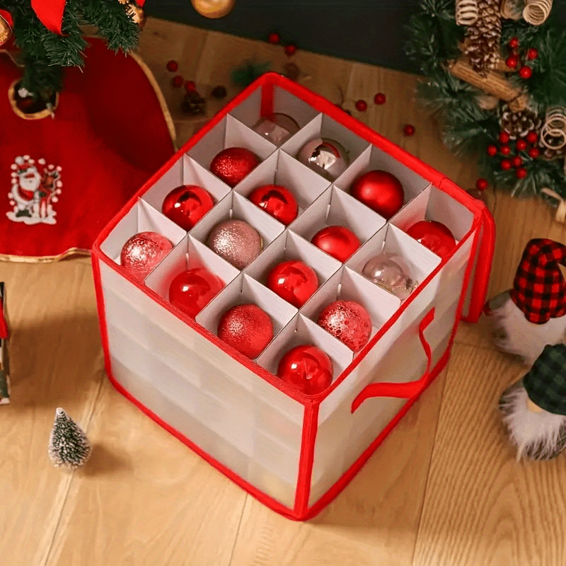 

1/2 Pack Adjustable 64-grid Christmas Ornament Storage Box, Waterproof Holiday Decoration Organizer For Home And Garage