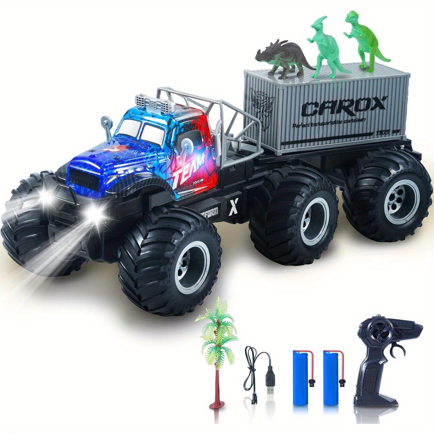 

Remote Control Car With Dinosaur Toys, From 4 To 6 Wheels, 19 Km/ H 2.4ghz Monster Truck With 2 Rechargeable Batteries & Led Lights, Toy Car Gift For 3 4 9 Year Old Boys