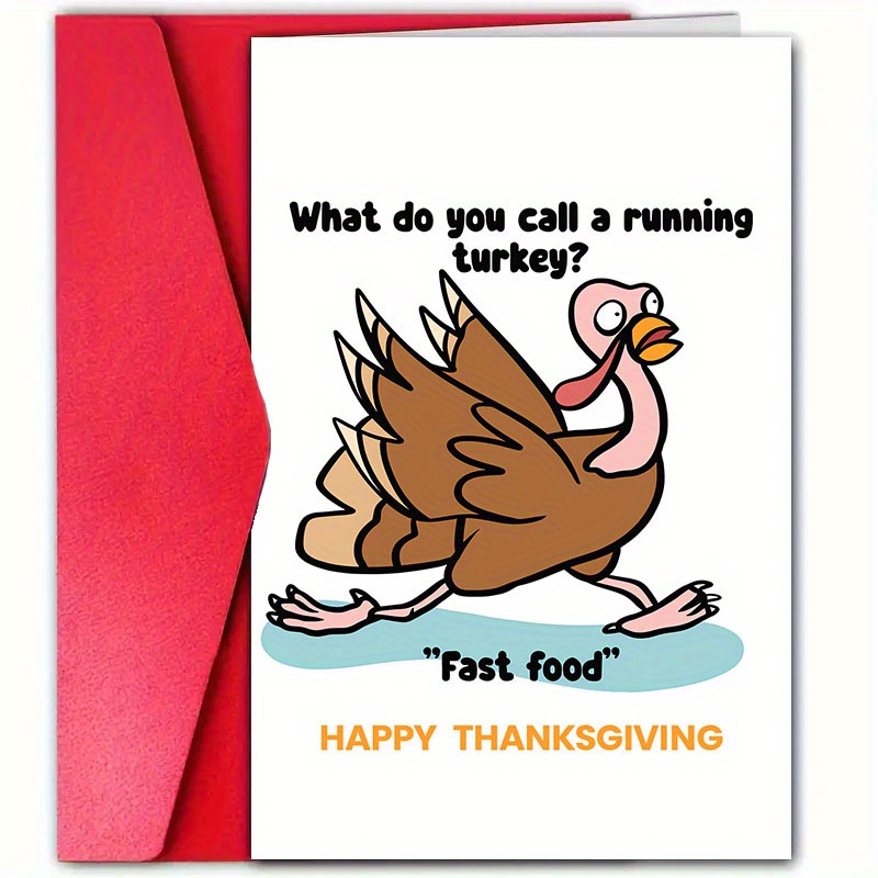 

1pc Funny Thanksgiving Paper Greeting With Envelope - Humorous Running For Anyone, Versatile Holiday Appreciation Stationery, Ideal For Dad, Mom, Wife, Husband, Teachers - Express Gratitude And Joy