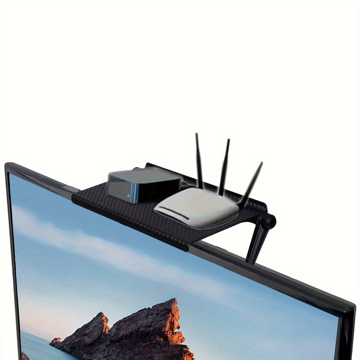 Estante superior ajustable para pantalla de TV negra, estante de almacenamiento para escritorio de monitor de computadora, organizador de enrutador de caja multimedia para oficina en casa, forma rectangular de ABS rociado - Imagen 3