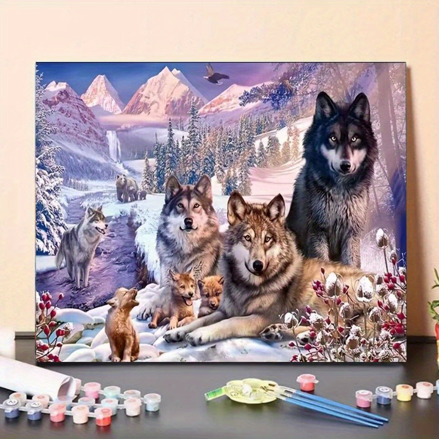 

Wolf Themed Diy Paint By Numbers Kit For Adults, 18 Colors Oil Painting Set, Canvas Material, Frameless Forest Wildlife Scene, Home Decor & Gift Idea For Special Occasions, 16x20 Inches - Canvas Only