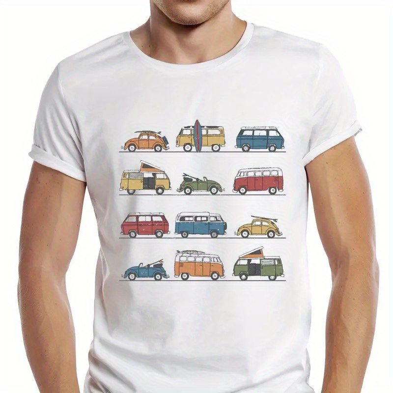 

Teehub Vintage Campervans Printed Men T Shirt Graphic Retro Surf Board Sport Cloth Casual Tops Hipster Camper Bus Tee