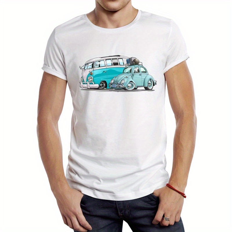 

Teehub Vintage Car Beach Bus Men T Shirt Graphic Campervan Sport Cloth Retro Camper Bus Tops Hipster Tee