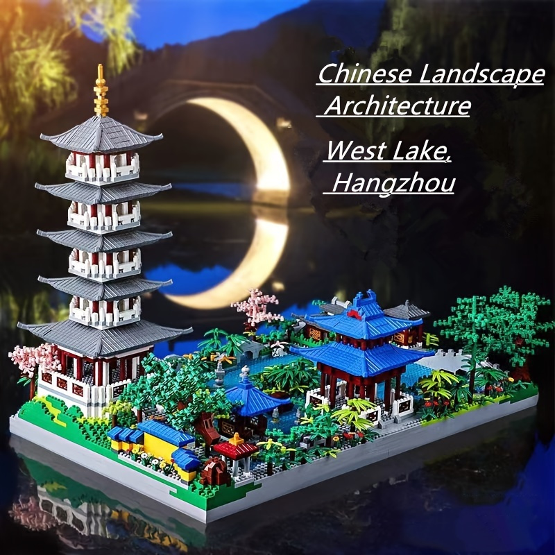 

2365pcs Chinese Landscape Architecture Building Blocks Set - Series - Intricate Mixed Color Abs Model Kit For Adults, Featuring Pagoda, Lakeside & More