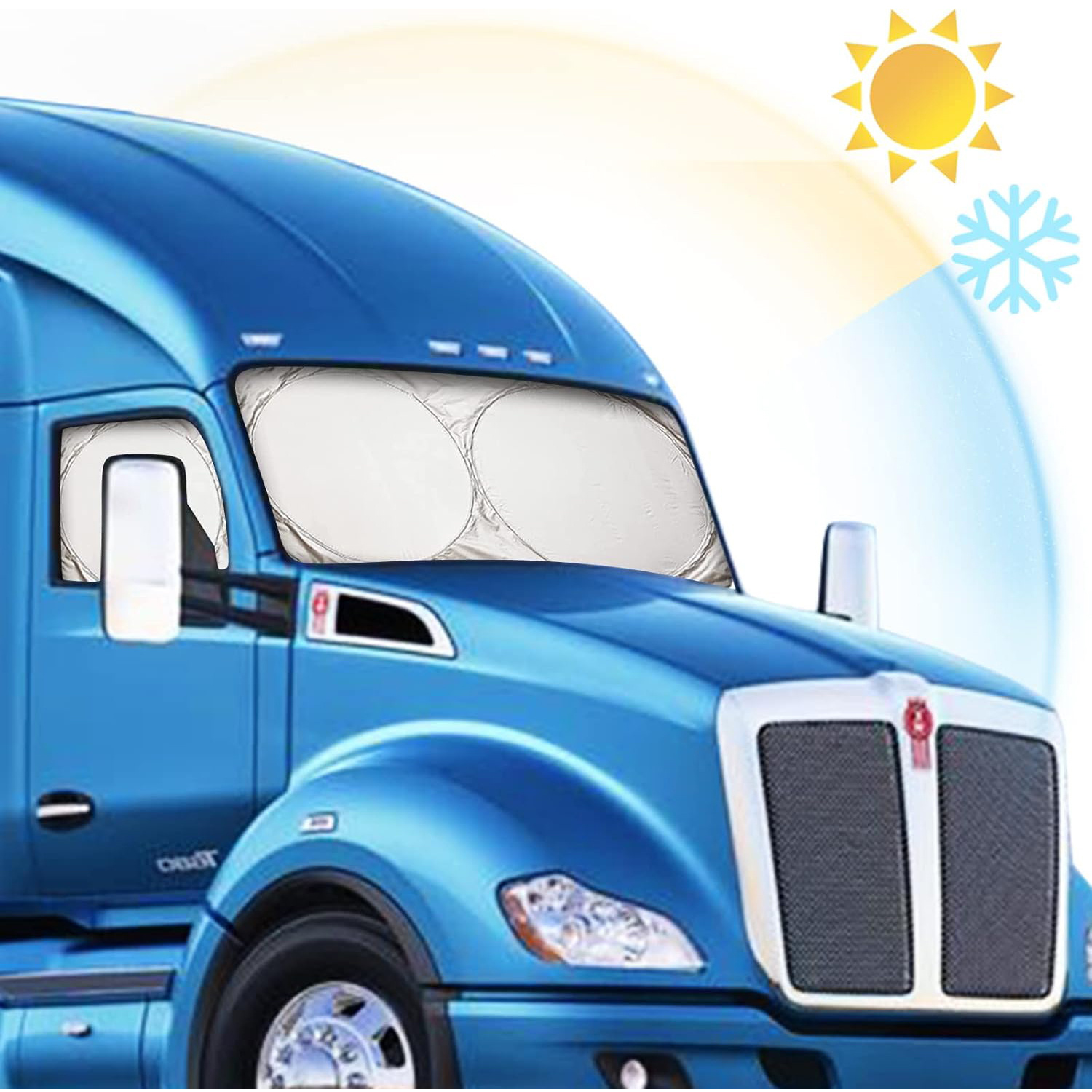 TEMU 420*91cm/165*36in Semi-truck Sun Shade For Windshield And Side Windows, 240t Uv Protective Sunshade For Truck Windshield Coverage To Block Uv/ , Best For Semi, Commercial & Truck