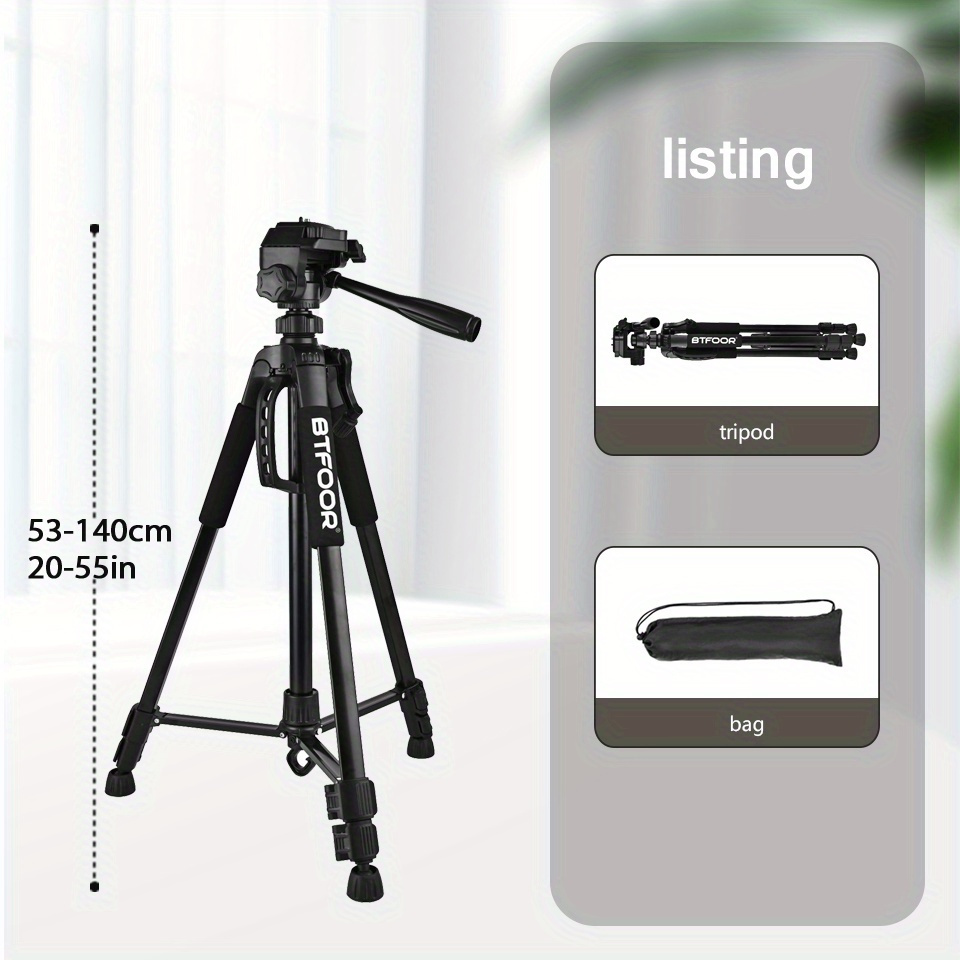 140cm 55 Inch Professional Tripod For Cameras Release Plate And Pan Head, Ideal For Dslr And Slr , Suitable As A Tall Phone Stand