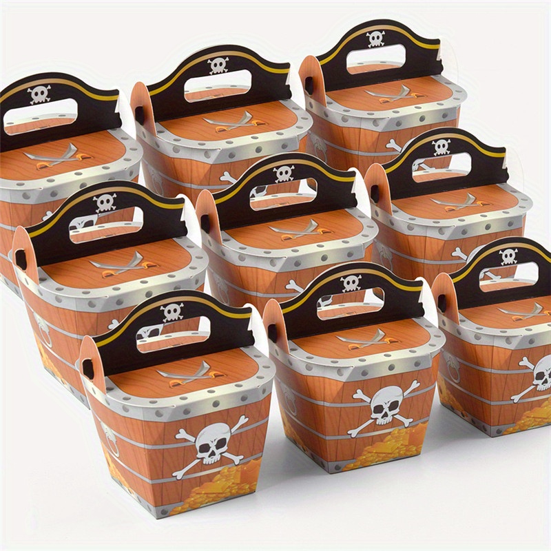 

10pcs Pirate Candy Boxes - Self-folding, Wood Grain Design For Halloween & Party Favors