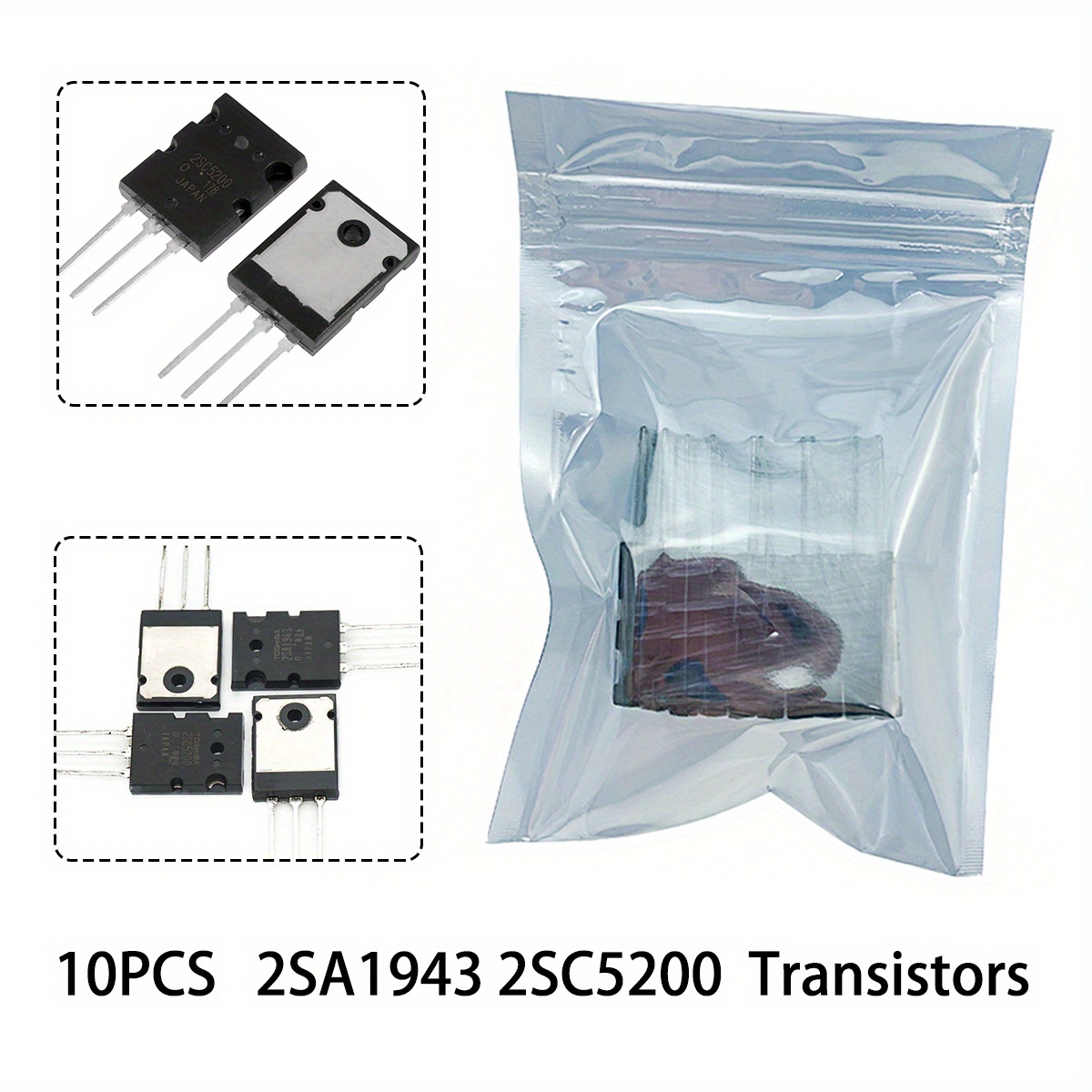 

Lot de 10 Transistors Amplificateurs PNP 2SA1943 & 2SC5200 - Qualité Électrique Industrielle, Métallique une