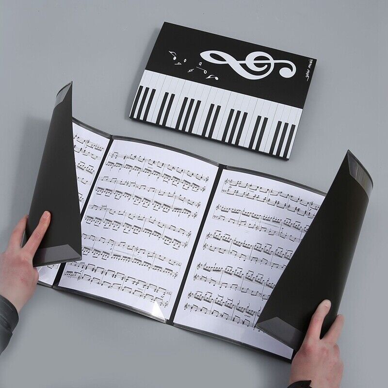 6 page a4 music sheet holder 3 fold pp plastic black with piano keys musical notes design   band performances teachers and   music gifts