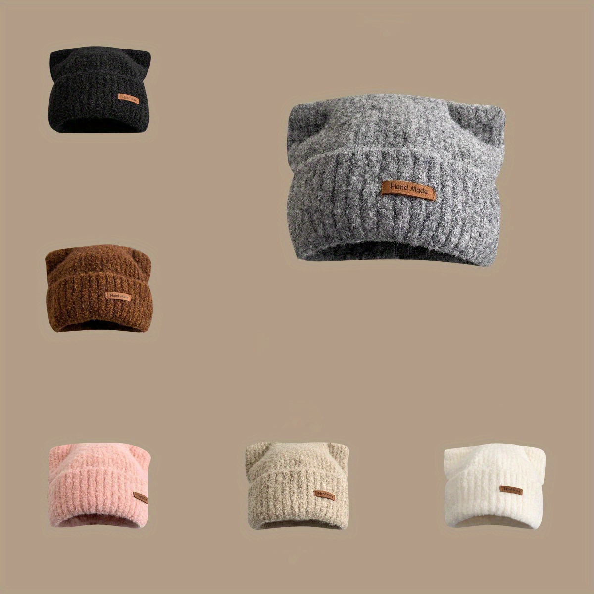 

Autumn Winter Cute Cat Ears Thickened Warm Ear Protection Knitted Hat Letter Tag Solid Color Cap Beanies Skullies