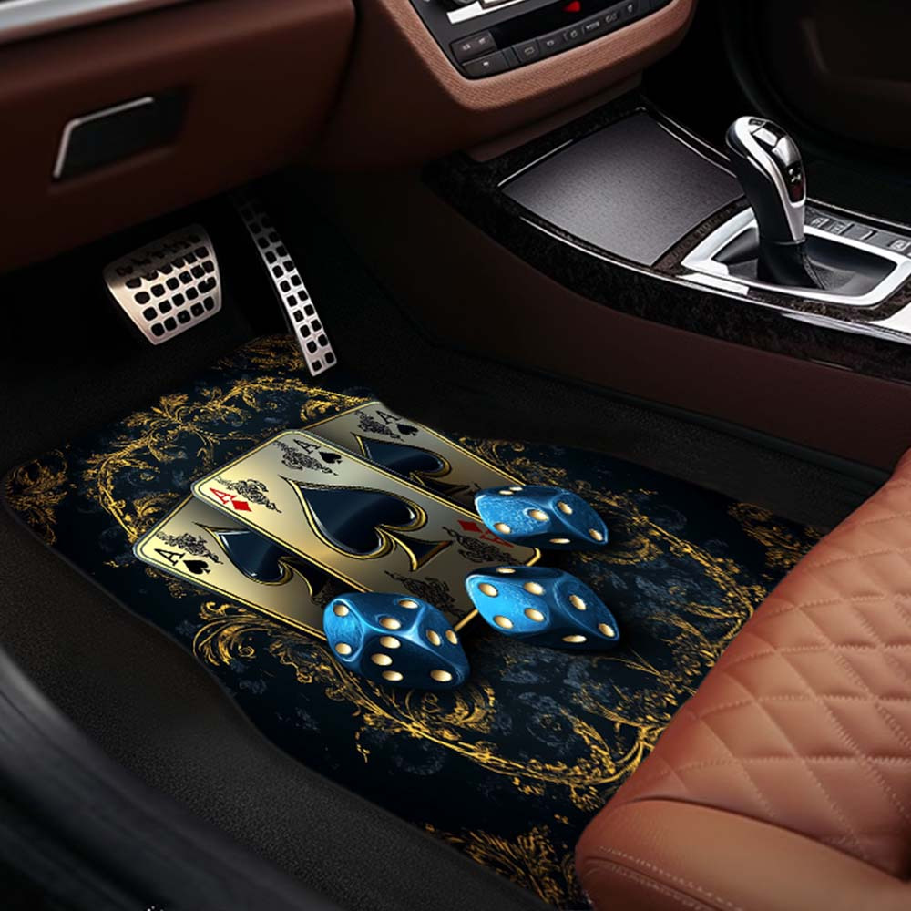 TEMU 1pc, 2pcs, 4pcs. High-definition Printed Playing Cards And Dice Non-slip Universal Car Floor Mats. Universal Car Interior Decorative Mats. Car