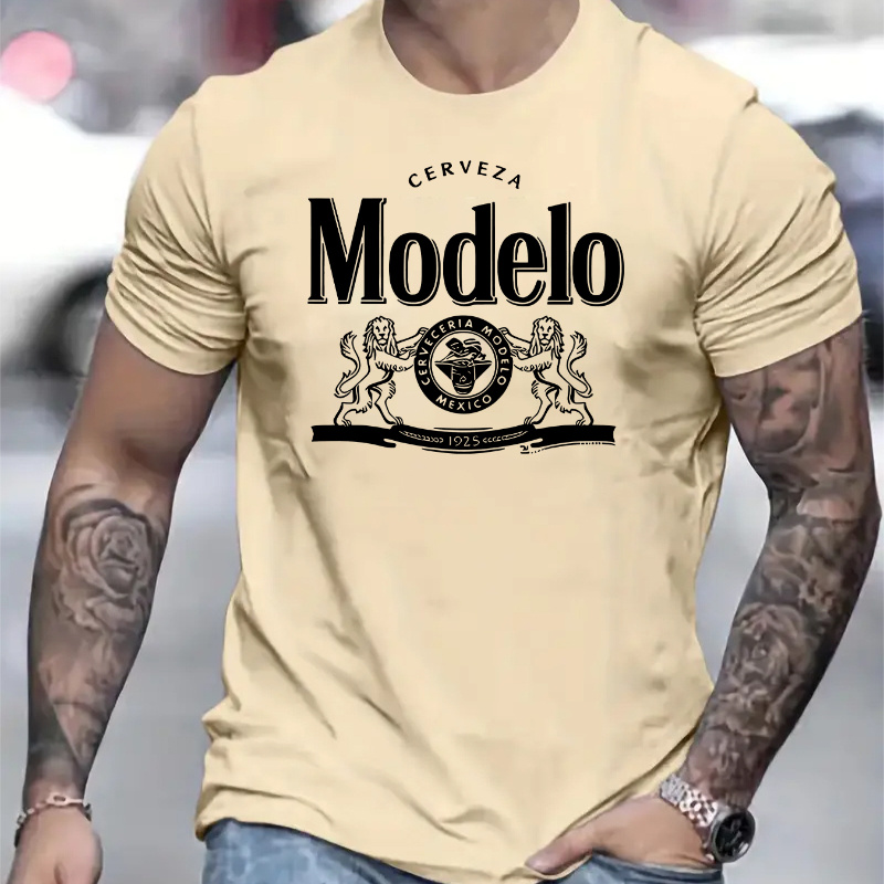 

Modelo Print T-shirts For Men, Crew Neck Casual T-shirt, Men's Funny T-shirts, Breathable Gym-friendly