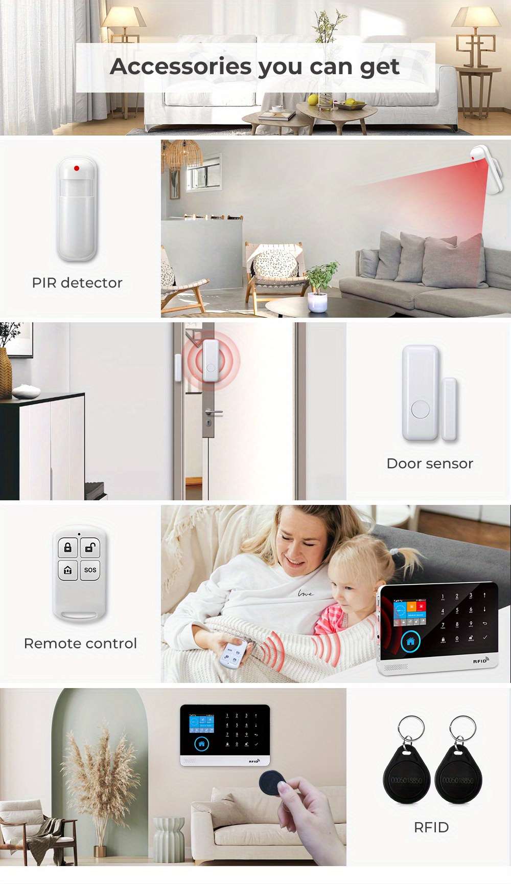 Sistema de seguridad inalámbrico PGST con Alexa, Wifi, GSM 2G, hogar inteligente, anti-robo, sirena, detector de movimiento, sensor de puertas y ventanas, control remoto, teclado RFID - Compatible con Alexa, Android, iOS y más, sistema de seguridad inalámbrico, seguridad en la oficina, diseño moderno, acabado elegante, rendimiento confiable, protección de la propiedad