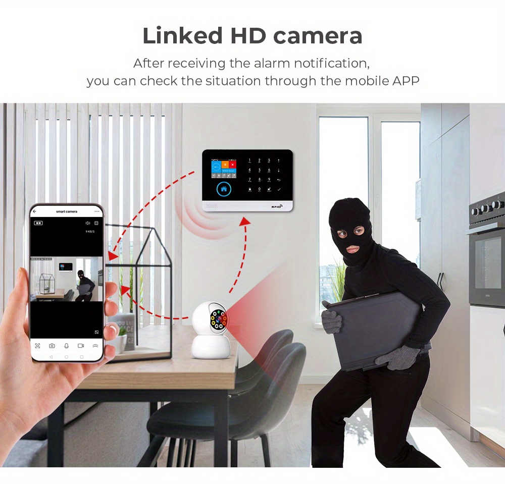 Sistema de seguridad inalámbrico PGST con Alexa, Wifi, GSM 2G, hogar inteligente, anti-robo, sirena, detector de movimiento, sensor de puertas y ventanas, control remoto, teclado RFID - Compatible con Alexa, Android, iOS y más, sistema de seguridad inalámbrico, seguridad en la oficina, diseño moderno, acabado elegante, rendimiento confiable, protección de la propiedad