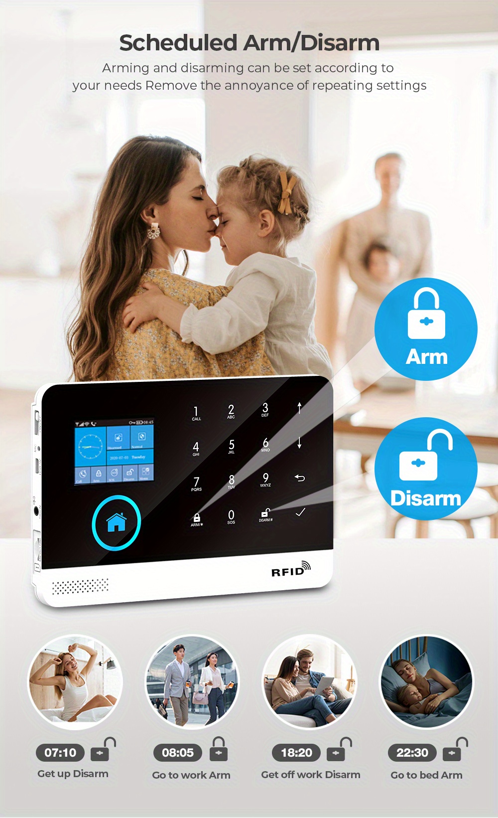 Sistema de seguridad inalámbrico PGST con Alexa, Wifi, GSM 2G, hogar inteligente, anti-robo, sirena, detector de movimiento, sensor de puertas y ventanas, control remoto, teclado RFID - Compatible con Alexa, Android, iOS y más, sistema de seguridad inalámbrico, seguridad en la oficina, diseño moderno, acabado elegante, rendimiento confiable, protección de la propiedad