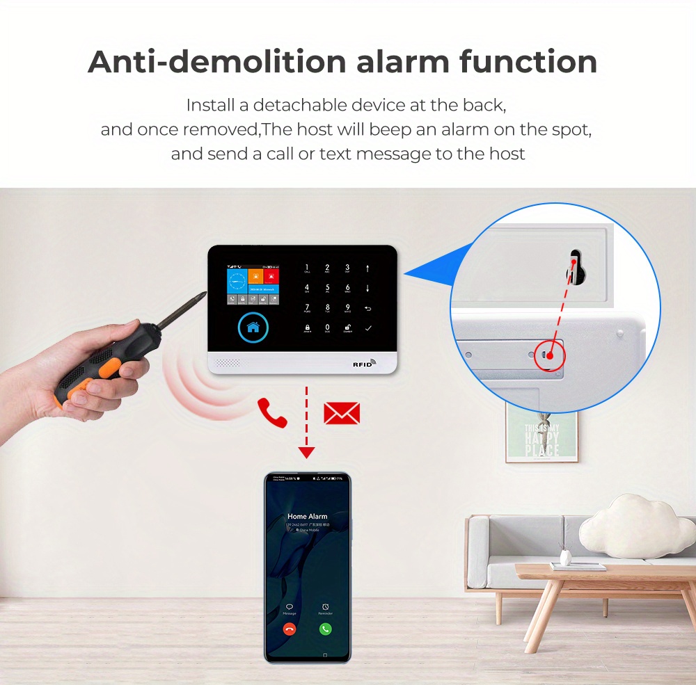 Sistema de seguridad inalámbrico PGST con Alexa, Wifi, GSM 2G, hogar inteligente, anti-robo, sirena, detector de movimiento, sensor de puertas y ventanas, control remoto, teclado RFID - Compatible con Alexa, Android, iOS y más, sistema de seguridad inalámbrico, seguridad en la oficina, diseño moderno, acabado elegante, rendimiento confiable, protección de la propiedad
