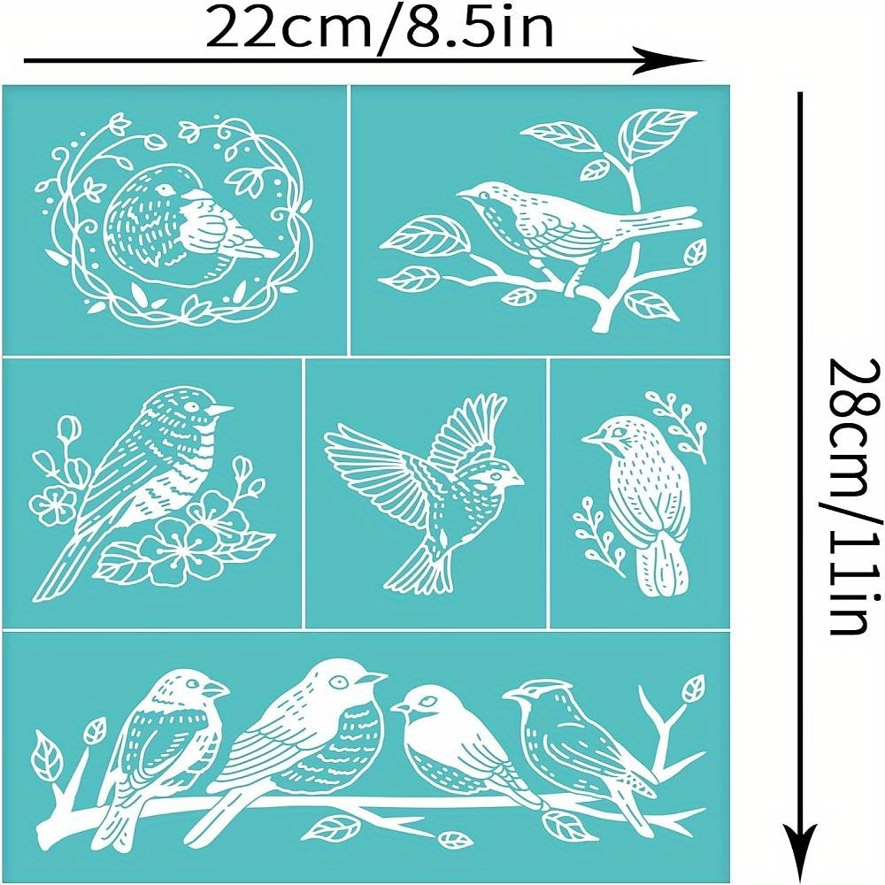 Image of 2pcs Screen Stencils Bird Pattern Self-adhesive Screen Printing Stencil Branch Reusable Mesh Transfer For Painting On Wood Diy Decoration T-shirt Fabric 22x28cm