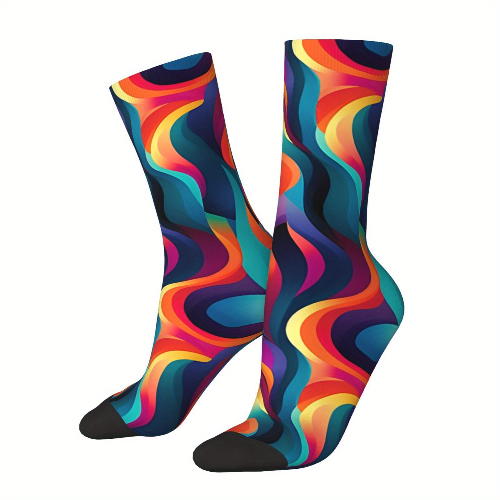 

1 Pair Crew Socks For Men - Abstract Art Design, 95% Polyester 5% Elastane, Knit Fabric, Breathable And Comfortable, Hand Washable - Hip Hop Harajuku Style, Vibrant Patterned Casual Dress Socks